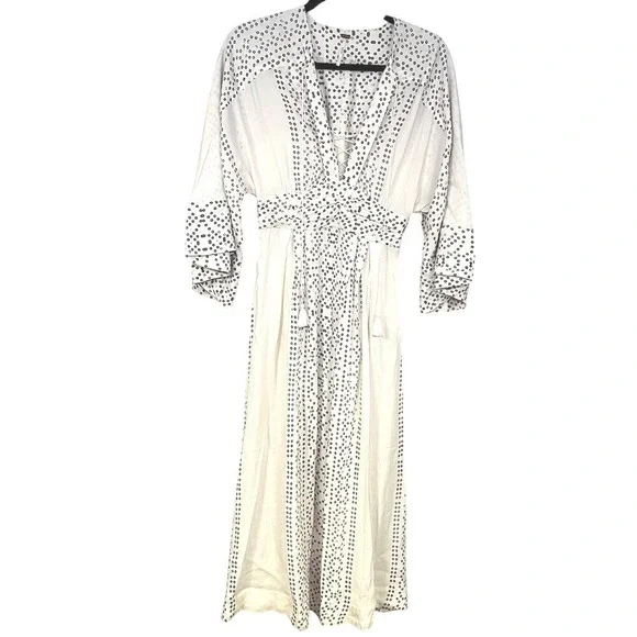 Free People White Boho Lace Up Maxi Modern Kimono Dress Size 0 - Picture 3 of 7